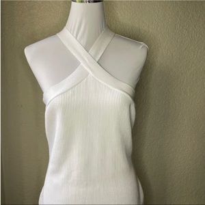 NWT House of Harlow 1960 White Knit Ribbed Halter Dress